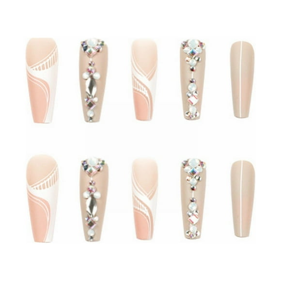 DHARMONAL 24pcs Coral Rhinestone Trapezoid Hand for Nail Practice Silicone French Tip on Nails Nails Short Length Clear French Nail Tips Big Toe Nail Tips for Acrylics