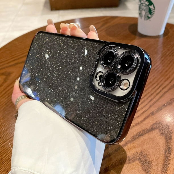 Funda de silicona con purpurina ostentosa chapada en cuadrado de lujo para iPhone 14 13 12 Mini 11 Pro Max X XR XS 7 8 Plus SE2022, funda suave con lentejuelas Deng Xun unisex