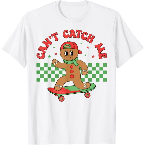 Can't Catch Me Boy Gingerbread Skateboarding Cool Christmas T-Shirt Shirts