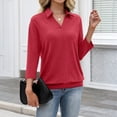 thumbnail image 5 of Lumtrix Womens Polo Shirts 3/4 Sleeve Collared Tops Business Casual Tops Collared V Neck Dressy Blouses Loose Fit Red M, 5 of 6