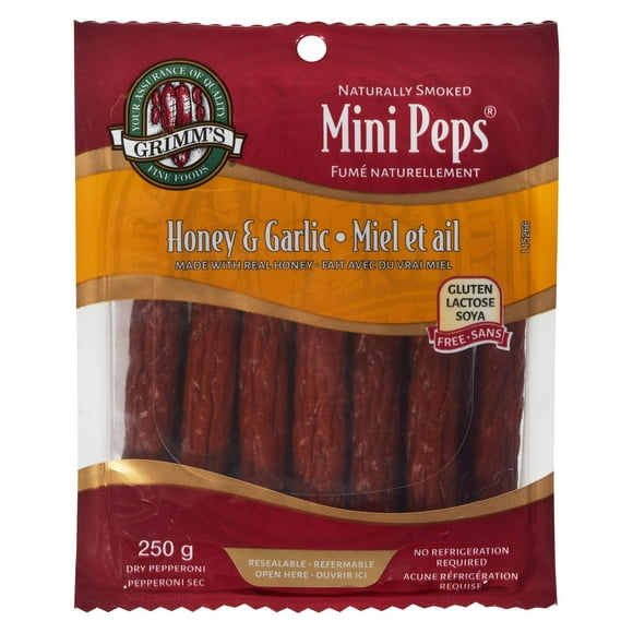 Grimm's (Gluten Free) Honey & Garlic Mini Pepperoni Sticks, No Refrigeration, 250g