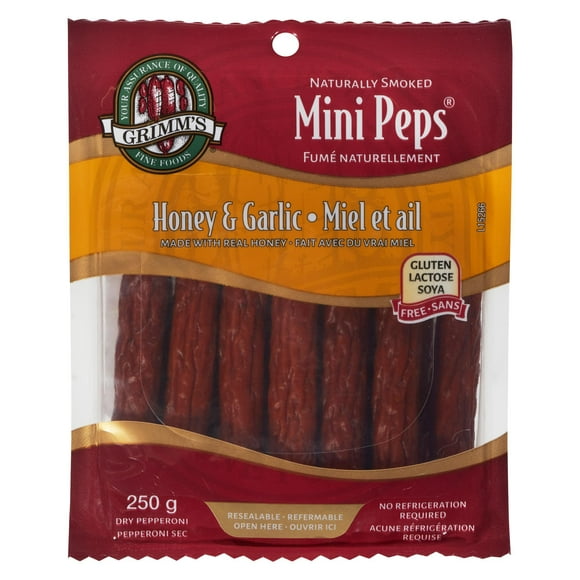 Mini bâtonnets de pepperoni au miel et à l'ail sans gluten de Grimm's Pas de réfrigération, 250g