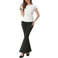 thumbnail image 2 of INSPIRAR CHIC Blusa Elegante de Manga Corta para Mujeres con Cuello Barco, Tops de Peplum con Cinturón para Oficina, L Blanco, 2 of 6