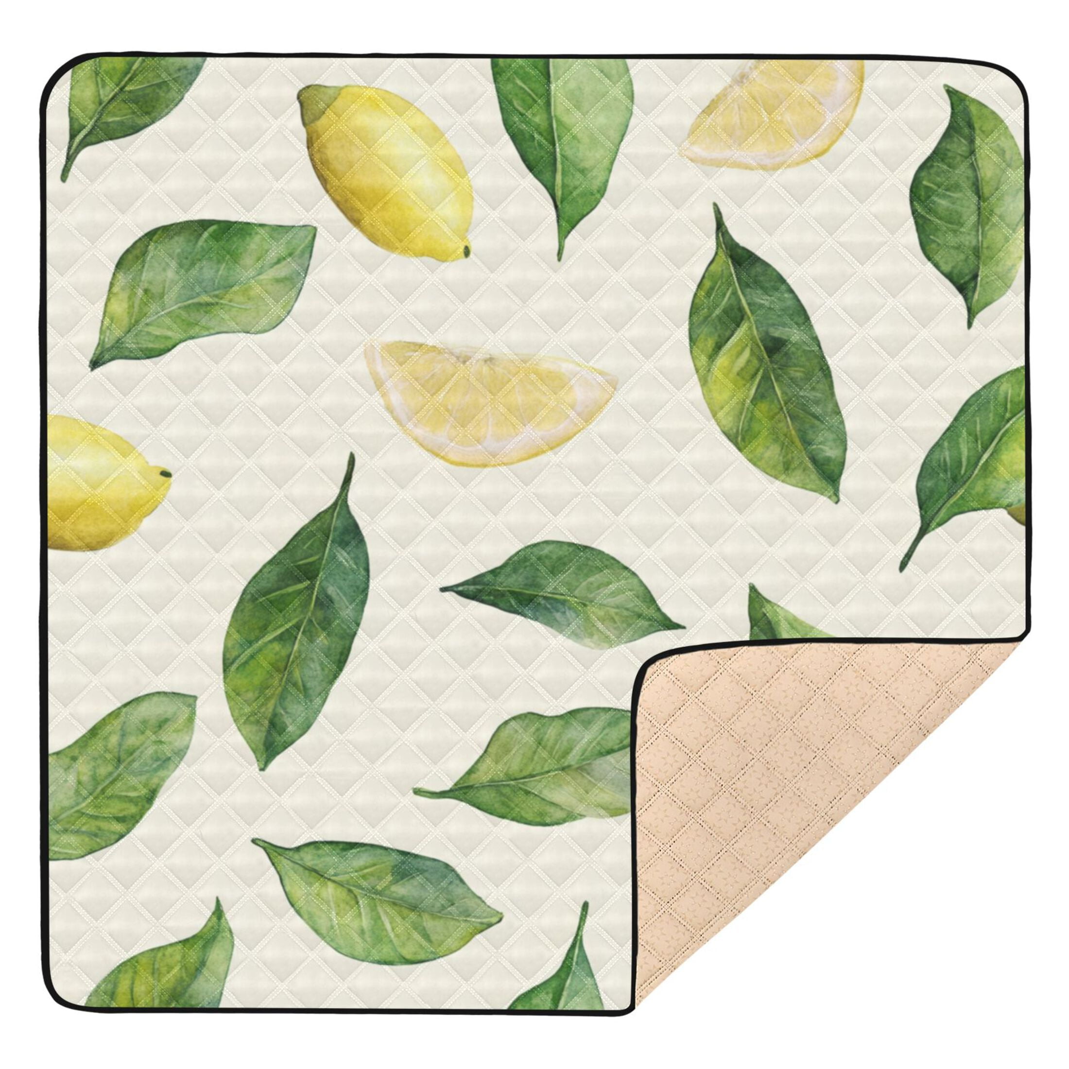 WOBOGO Lemon Leaf Baby Playmats Extra Large Waterproof Rollable Activity Pads for Toddlers 50×50inch