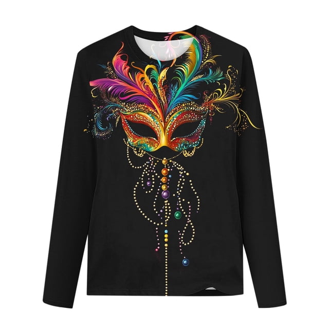 Penkiiy Blouse Carnaval Garçons Filles Mardi Gras Mode Imprimée Décontractée Col Rond Manches Longues T-shirt Blouse 11 Ans Noir