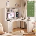 thumbnail image 4 of Aukfa L Shaped Computer Desk with Hutch & Power Outlets,Writing Desk Home Office Desk,White, 4 of 7