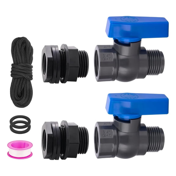 HIBIBUD PVC Rain Barrel Spigot Kit 2 Pack 3/4" GHT Garden Hose Shut Off Valve With Bulkhead Fitting Garden Hose Thread Ball Valve for Water Adapter Tanks, Aquariums, Tubs, Pools