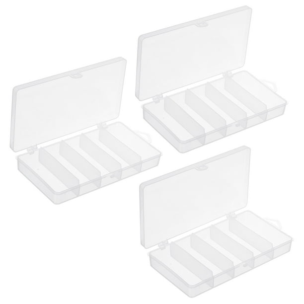 Fishing Tackle Box, 3 Pack 6.9 x 3.5 x 1.1 Inch Plastic 5 Grids Lure Bait  Hooks Accessory Organizer Storage Container, Clear 