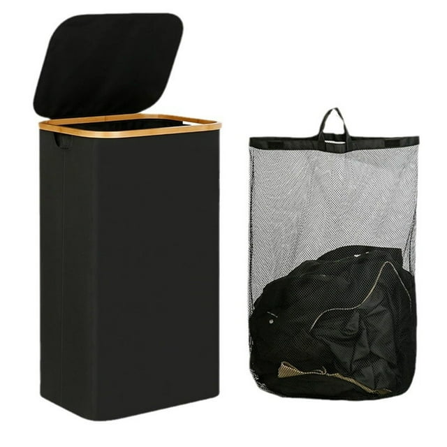 Japceit Laundry Basket Laundry Bag Dirty Clothes Basket Household Dirty Clothes Basket Bamboos Wooden Handle with Lid Storage Basket Nordic Plain Bathroom Household Bamboos Cloth Laundry Basket