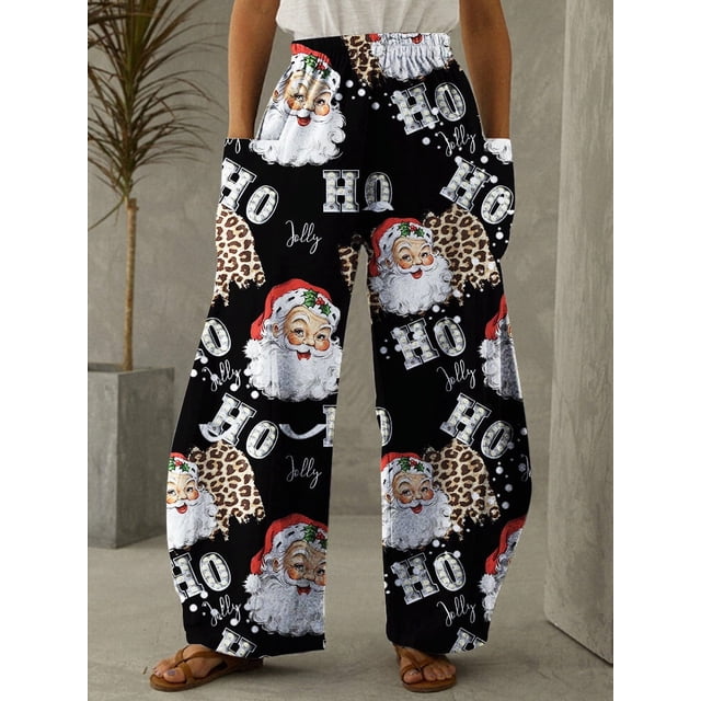 Otoño e invierno, impresión 3d, tendencia europea y americana, serie navideña, pantalones de pierna ancha para mujer