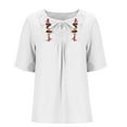 thumbnail image 5 of Pincandy Fashion Women Summer Casual-Neck Bandage Short Sleeve T-Shirts Summer Casual Oversized Striped 3/4 Puff Sleeve Romper Dress One Piece Jumpsuits,White,3XL, 5 of 6