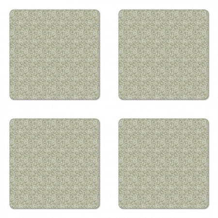 

Abstract Coaster Set of 4 Continuous Tropical Palm Leaves Intricate Arrangement Illustration Print Square Hardboard Gloss Coasters Standard Size Dark Eggshell White by Ambesonne