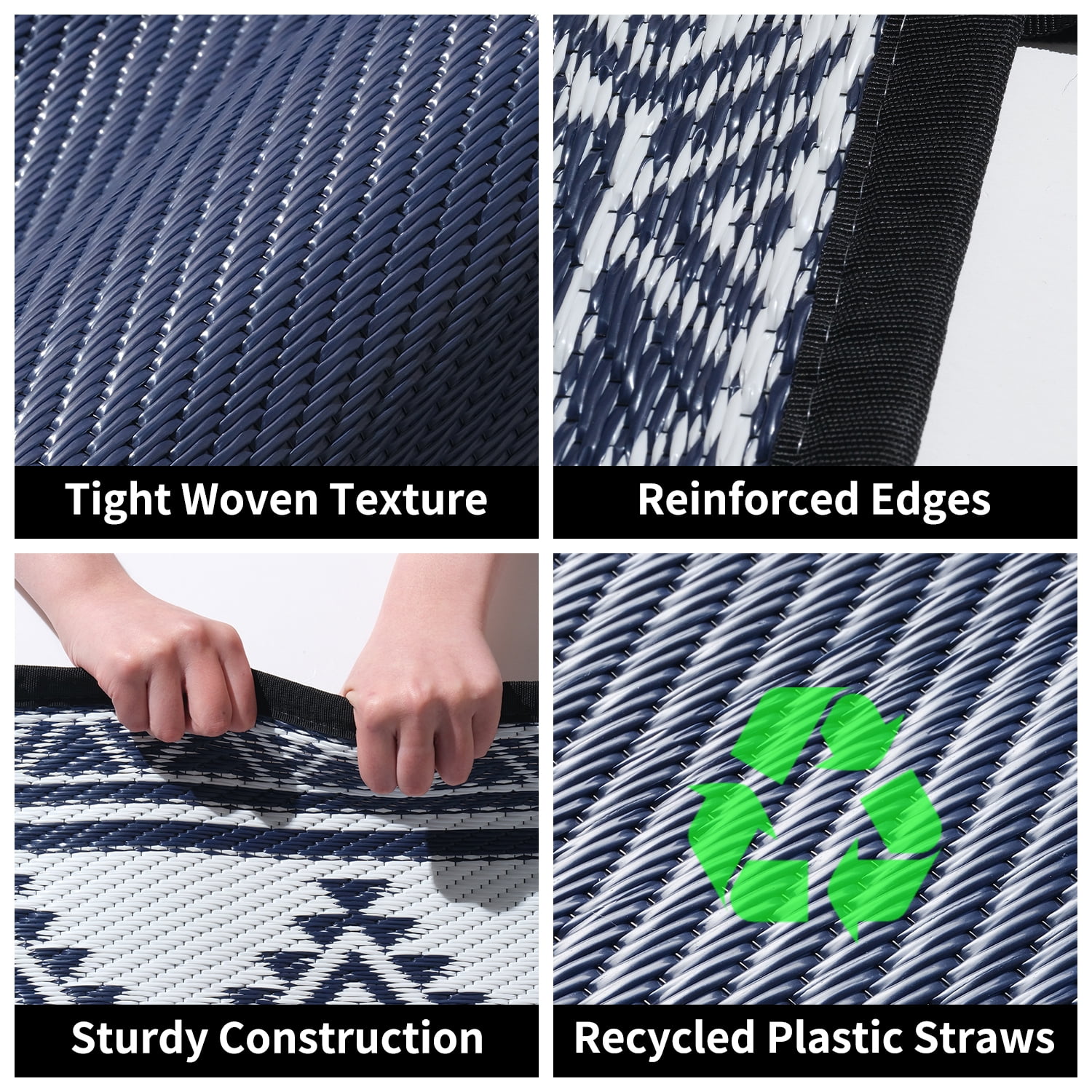 SIXHOME 5x8 Feet Waterproof Outdoor Rug - Reversible Blue & White Plastic Patio Mat, Non-Slip Durable Moroccan Geometric Design for Camping, RV, Balcony, Porch, Picnic