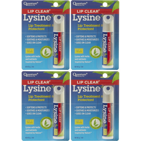 4 Pack Lip Clear Lysine+ Cold Sore Treatment All Natural Lip Balm .17 Oz (Best Treatment For Sore Lips)