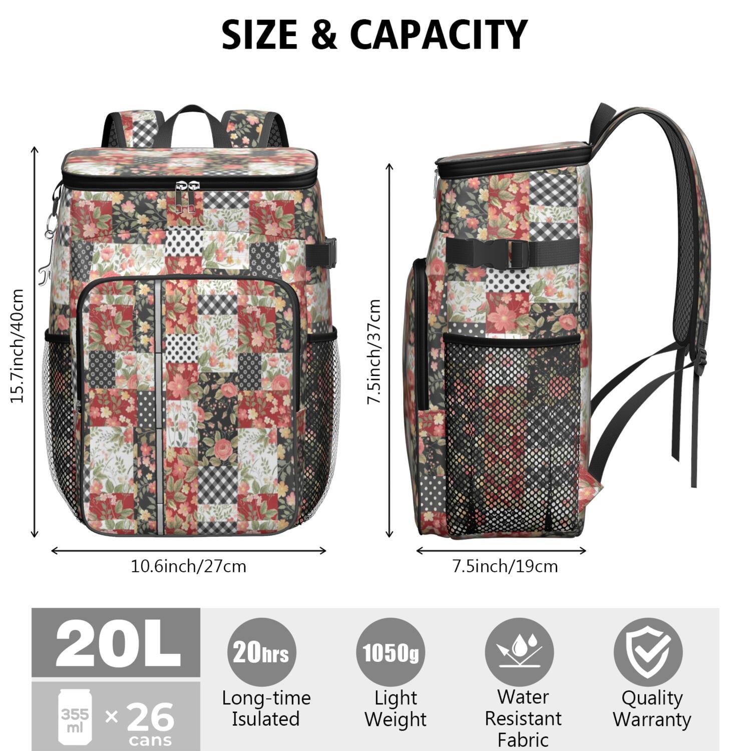 Travel Cooler Bag - Pioneer Flower Camping Beer Cooler Backpack with Bottle Opener- Waterproof Insulated Picnic Backpacks - Cooler Bag for Beach