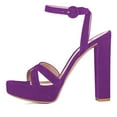 thumbnail image 2 of YDN Women Elegant Open Toe Chunky Block High Heel Sandals Ankle Buckle Straps Platform Pumps Wedding Dress Shoes Size 6.5 Purple, 2 of 4
