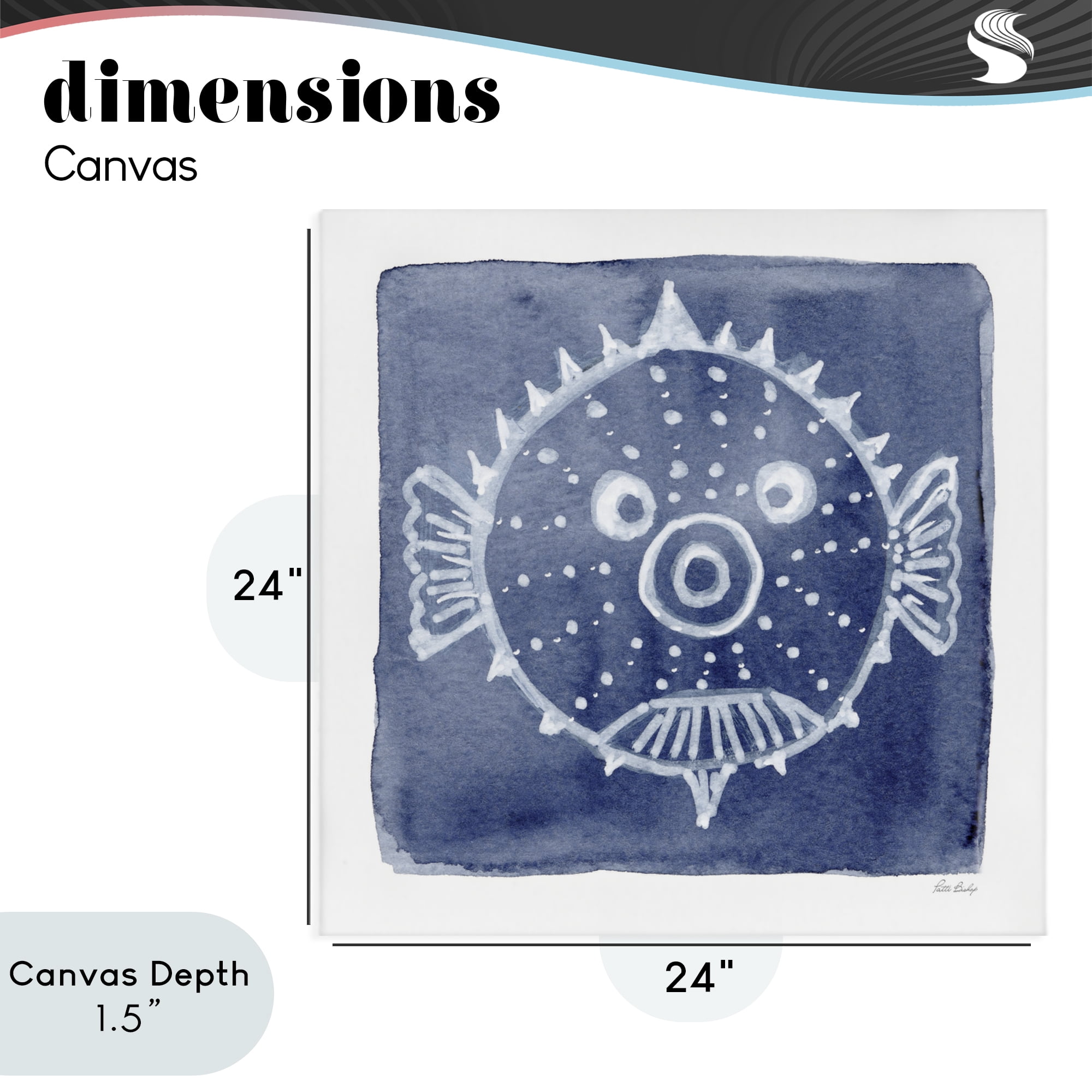 Stupell Industries White Blow Fish on Indigo Canvas Wall Art, design by Patti Bishop