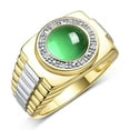 thumbnail image 4 of RYLOS Men's Rings Yellow Gold Plated Silver Ring Cabochon Gemstone & Diamonds Designer Style Emerald Rings For Men Size 11, 4 of 8