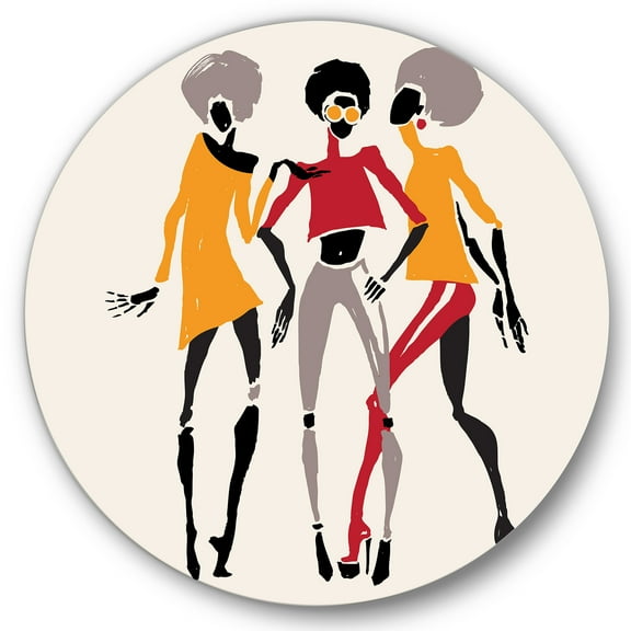 Designart 'African American Women Silhouettes Red and Yellow II' Modern Circle Metal Wall Art 36x36 - Disc of 36