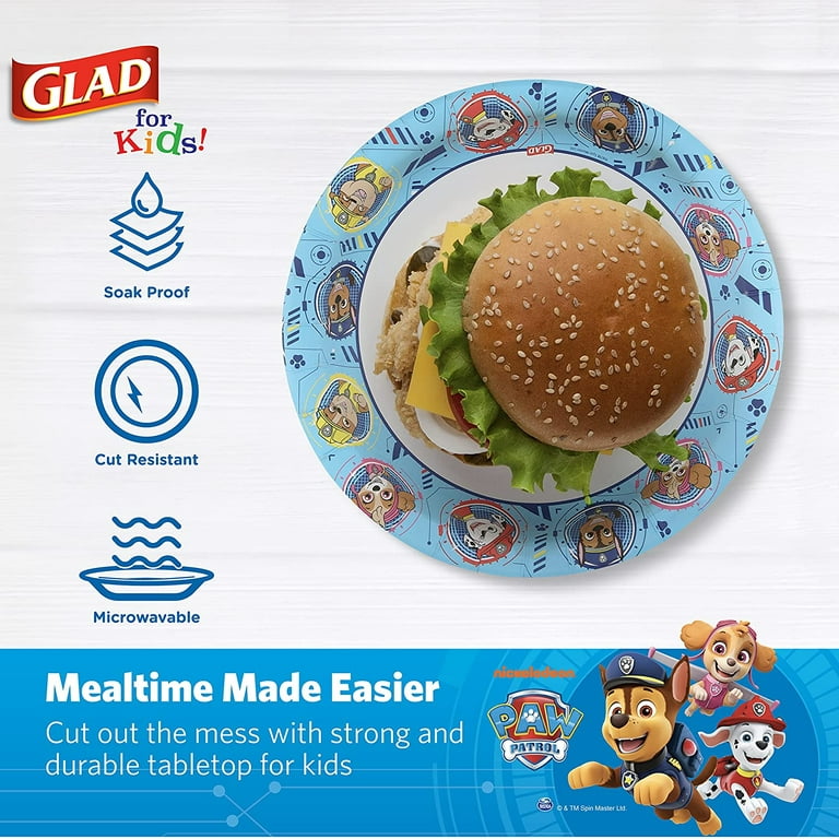 Glad for Kids Paw Patrol Paper Plates, 20 Count, 8.5 Inches , Disposable  Paw Patrol Plates for Kids , Heavy Duty Disposable Soak Proof Microwavable  Paper Plates for All Occasions Paper Plates