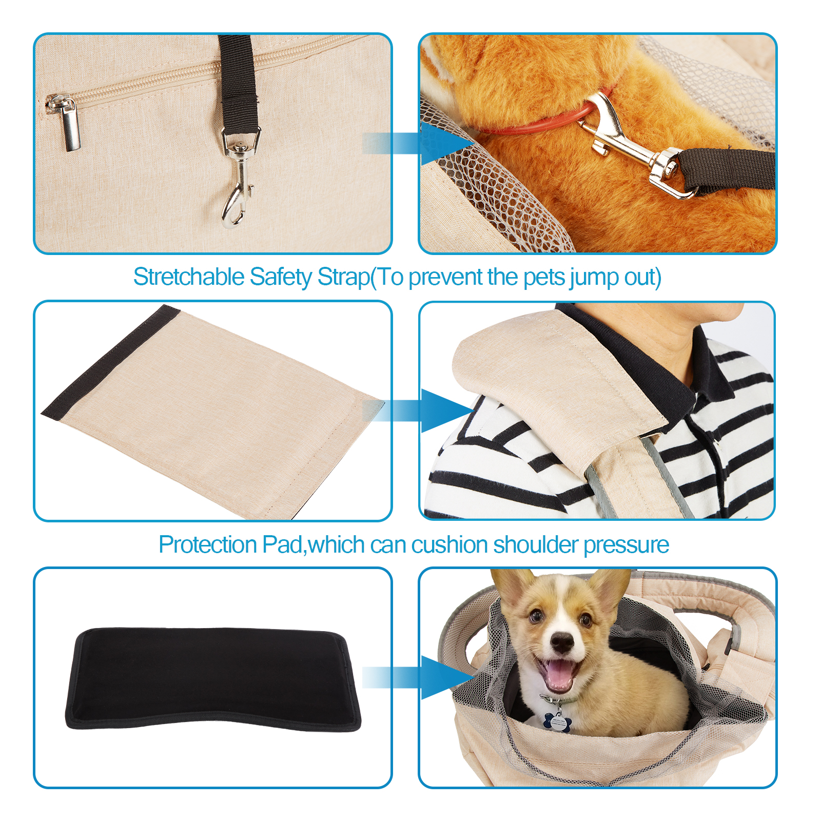 Ownpets Beige Pet Sling Carrier with Adjustable Strap and Pocket Shoulder Pad Fits 15 to 20lbs Extra-Large Dog/Cat