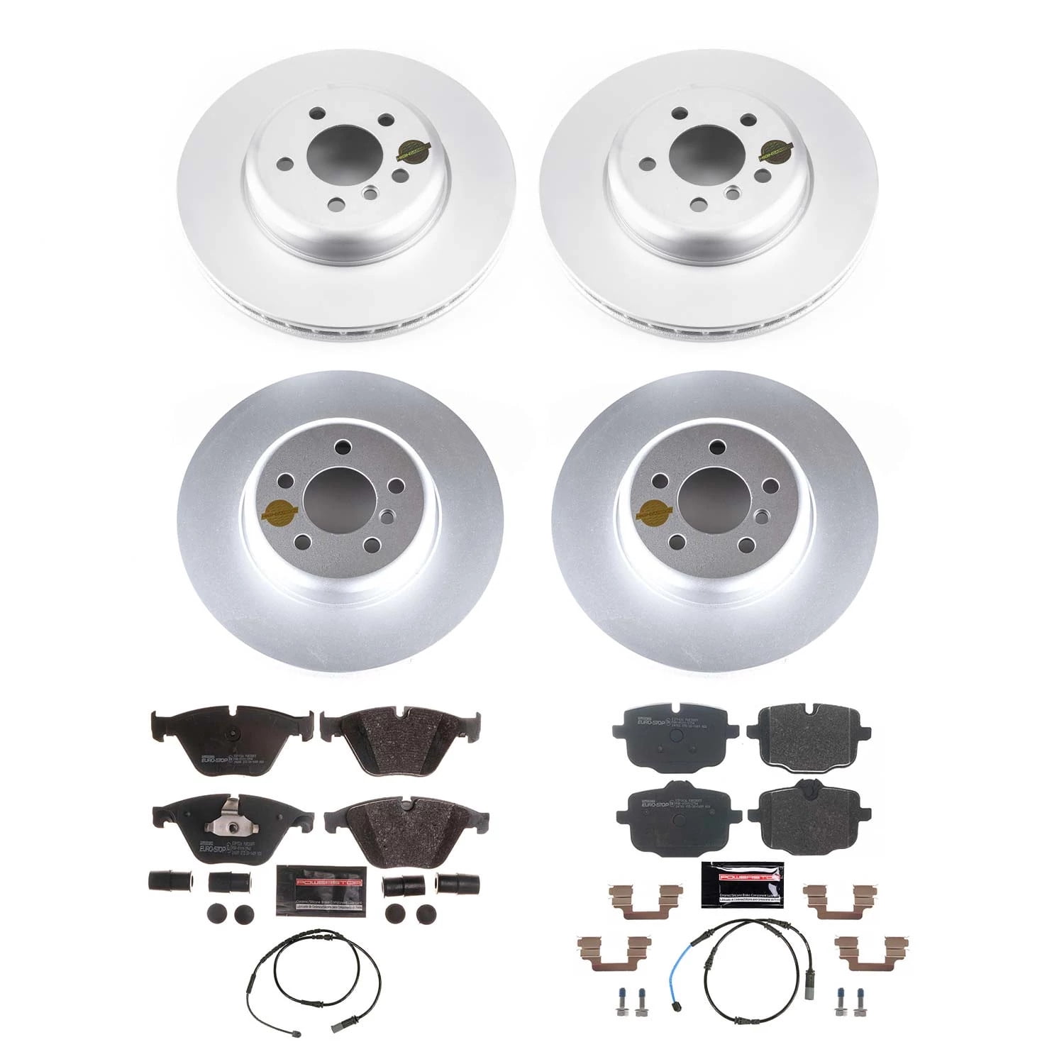 Power Stop Front and Rear Euro-Stop ECE-R90 Certified Brake Pad and Rotor Kit ESK7552