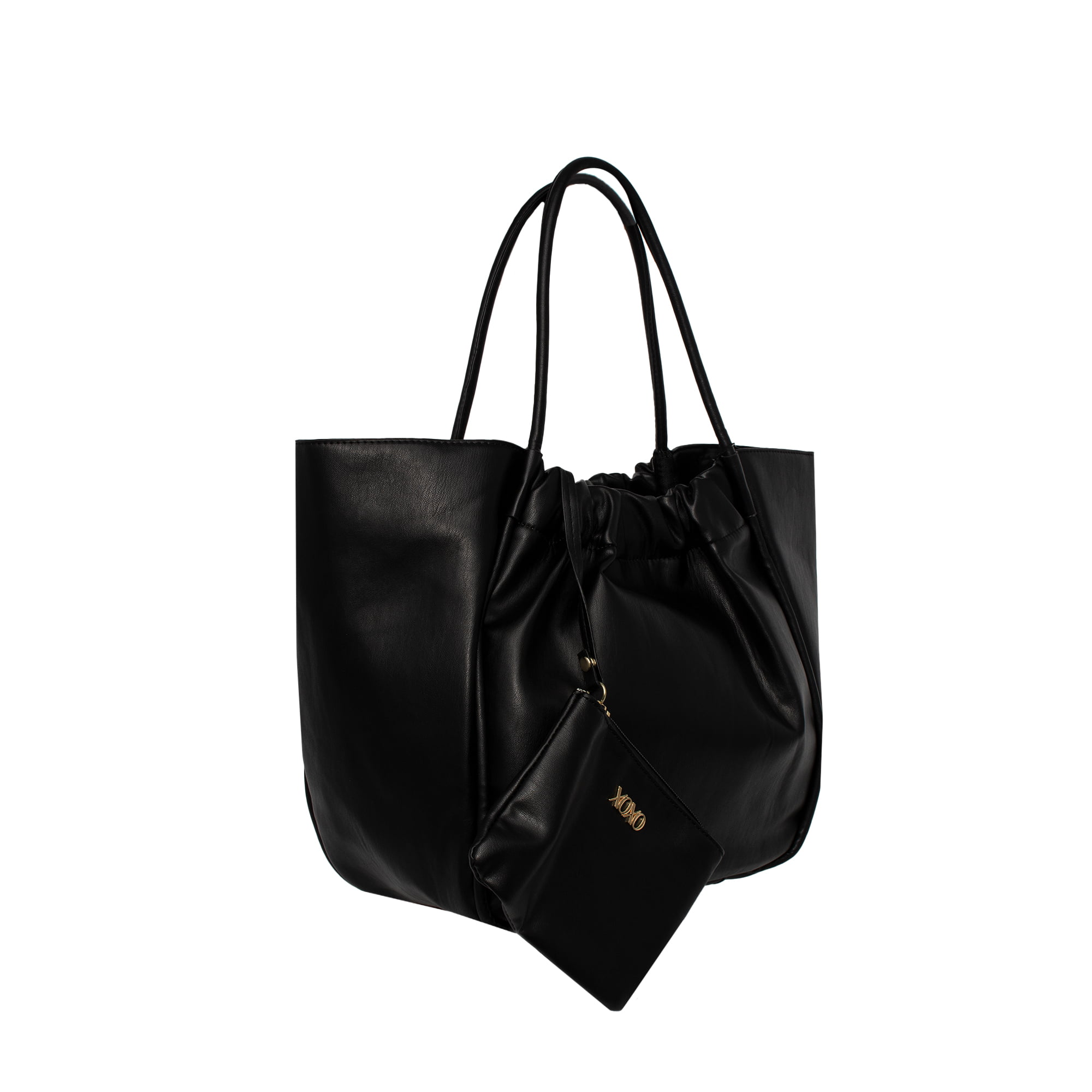 XOXO Women's Black Vegan Leather Quilted Tote Bag With Chain