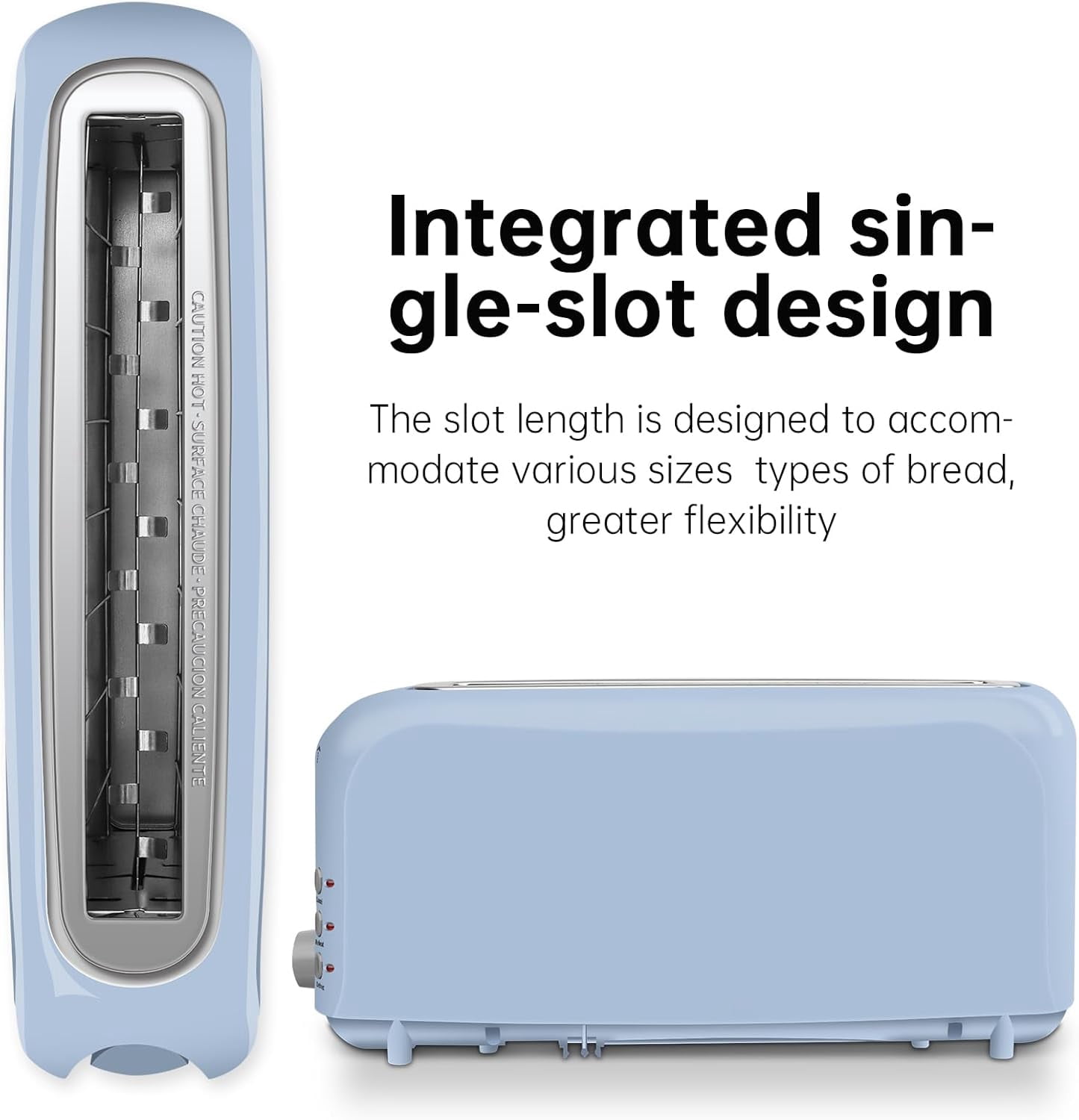 2-Slice Slim Toaster, 6 Shade Settings with Cancel, Reheat & Defrost, 10" Long Slot, Auto Shut off, Removable Crumb Tray, Blue