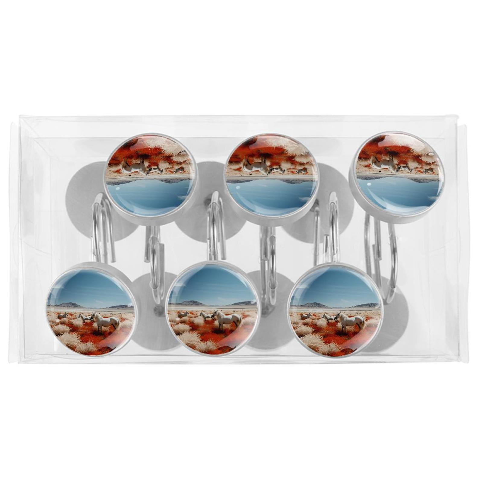 HemaKayy 12 Pcs Decorative Shower Curtain Hooks - Stainless Steel Rings for Bathroom Décor - Easy Glide & Secure Hold - Perfect Decoration for Bathroom Shower Rods - Animal Horse