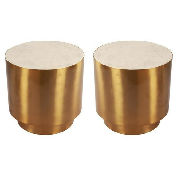 Home Square Contemporary Marble End Table in Gold - Set of 2