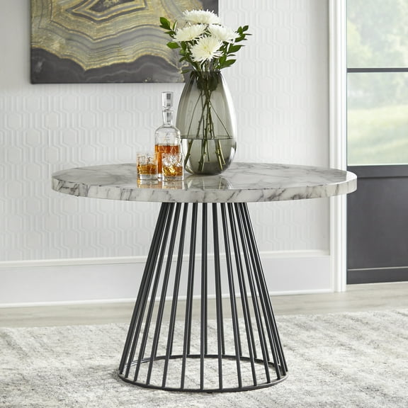 TMS Indra 45" Round Indoor Dining Table, Black/Cream Faux Marble