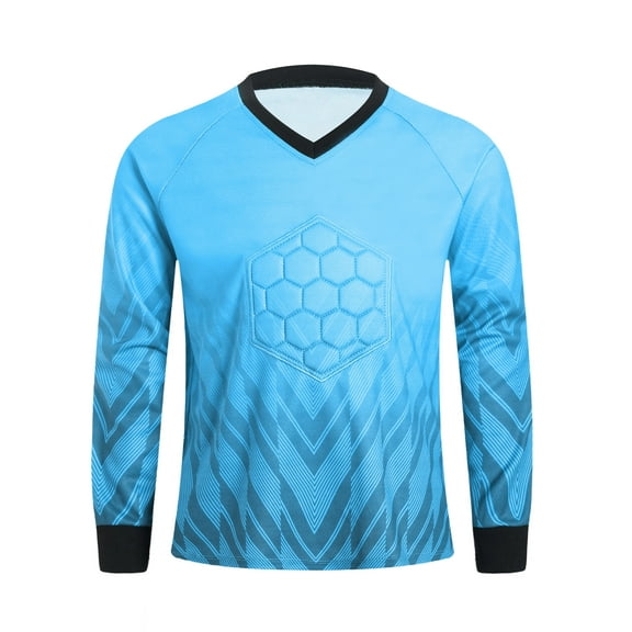 Zaldita Boys Padded Goalkeeper Jersey Goalie Shirts Adult Long Sleeve Soccer Jersey Training Uniform Light Blue 16