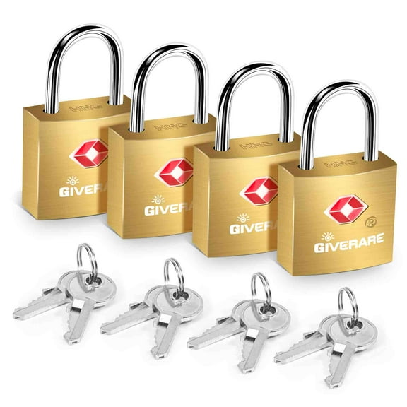 4 PACK TSA Approved Travel Luggage Locks with Keys, Solid Brass Copper Keyed Padlock, ABS Plastic Covered Small Locks for Suitcase, Backpack, Gym Locker, Jewelry Box, Gold-by GIVERARE