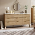thumbnail image 4 of Fluted Dresser for Bedroom with 9 Deep Drawers, 60.6 in Wide Modern Chest of Drawers, Wooden Dresser TV Stand, Curved Profile Design, for Living Room, Kids Room, Hallway, White/Natural/Walnut, 4 of 8