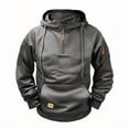 thumbnail image 4 of Afuyipoi Men's Hoodie With Quarter Zip,Long Sleeve Tactical Pullover Workout Military Hoodies Pockets Dark Gray 2XL, 4 of 5