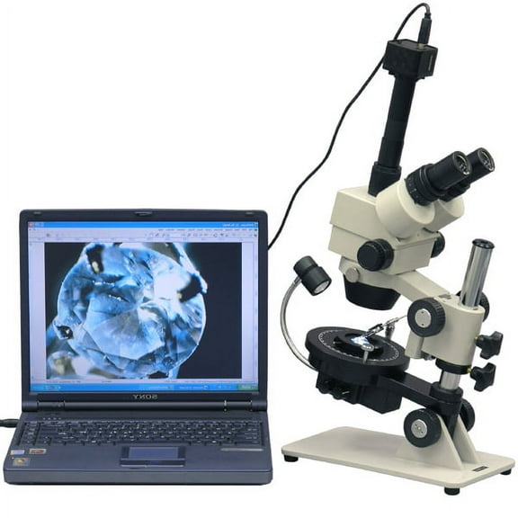 AmScope 3.5X-90X Jewel Gem Stereo Zoom Microscope   8MP Camera New