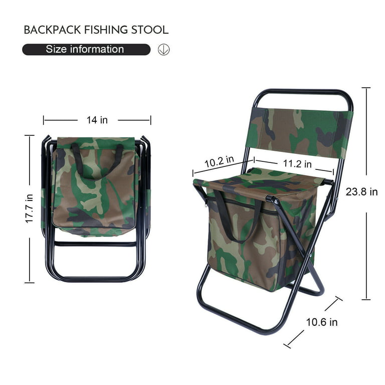 3-in-1 Fishing Camping Chair Stool, Portable Backrest Fishing Backpack  Chair Seat, Hiking Seat Fishing Stool for Adult Outdoor Picnic