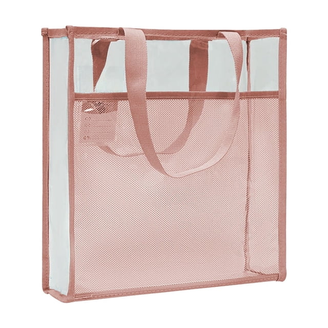 Pink Clear Tote Bag Thickened Pvc Double Layer Waterproof Book Bag For Students Tutoring A4