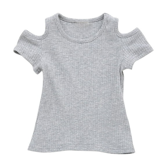 breaise Toddler Girls Short Sleeve T Shirt Cute Cold Shoulder Top Soft Knit Blouse Plain Solid Kids Casual Tee Shirts for Baby Girls