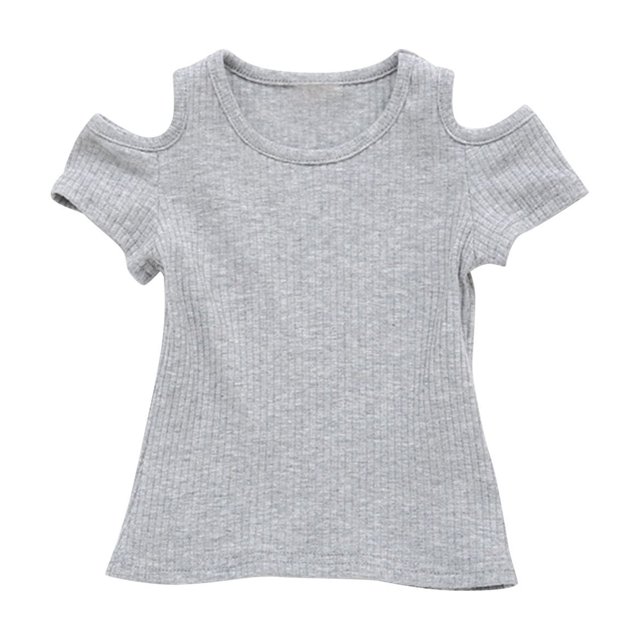 Posijego T-Shirts pour Filles Épaules Dénudées Manches Courtes Col Rond Décontracté Mignon pour Petites Filles