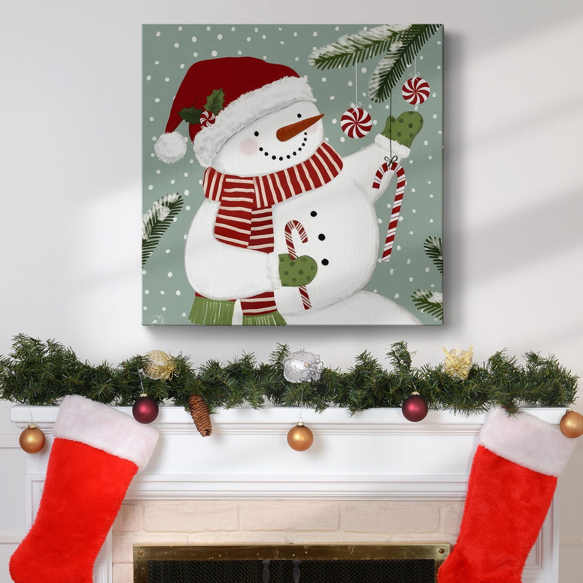 Peppermint Snowman I- Gallery Wrapped Canvas