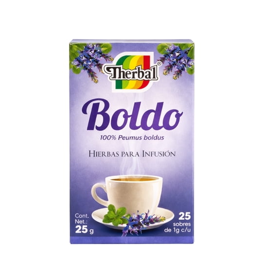 Therbal Boldo Herbal Tea, 100% Boldo Leaves (Peumus boldus) Infusion Tea Bags, Caffeine Free Herbal Tea, Natural Boldo Tea, 25 Tea Bags 25g