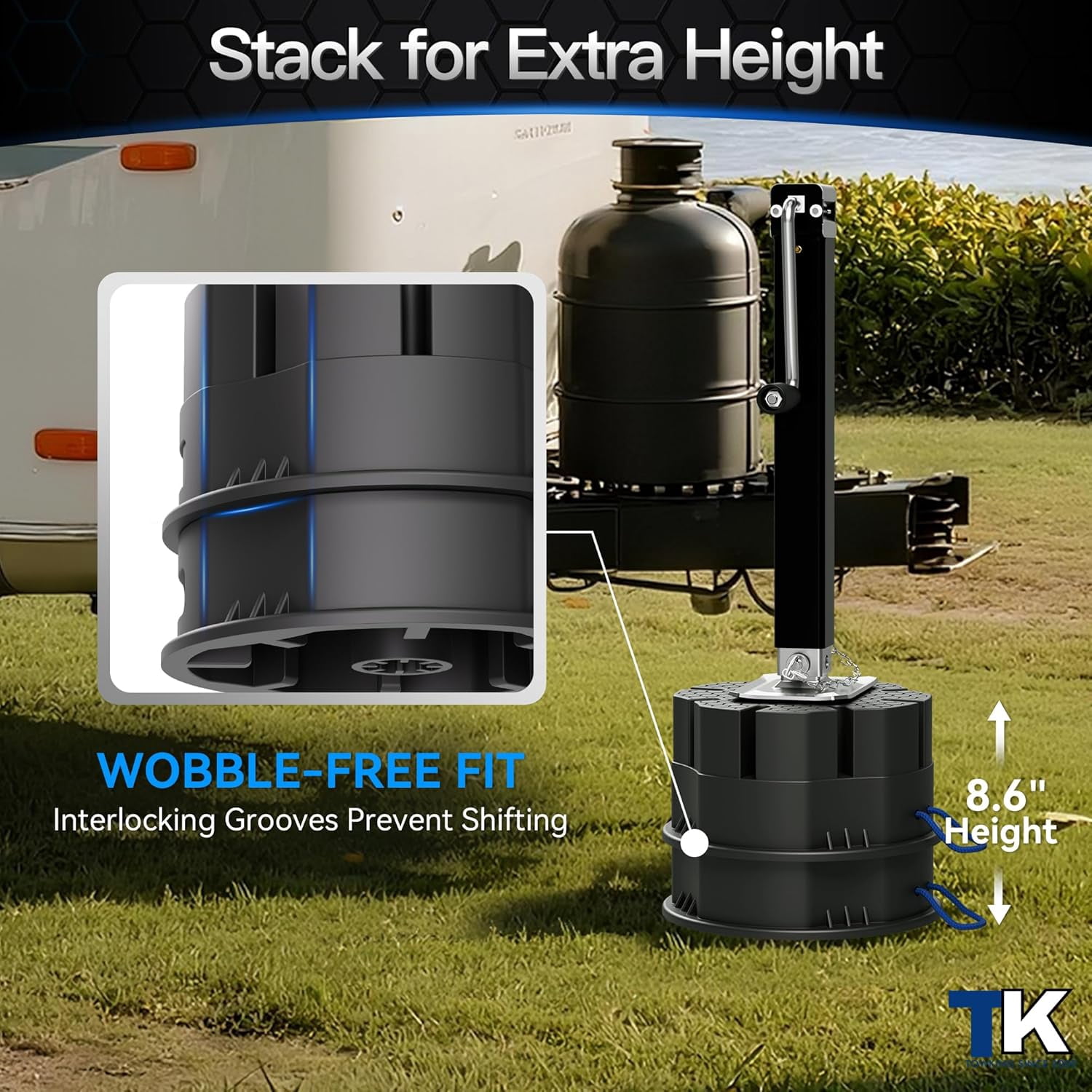TOWKING 4Pcak 12,000 lbs Heavy-Duty Trailer Jack Block – 6" Stackable RV Tongue Jack Stand for Travel Trailers & 5th Wheels
