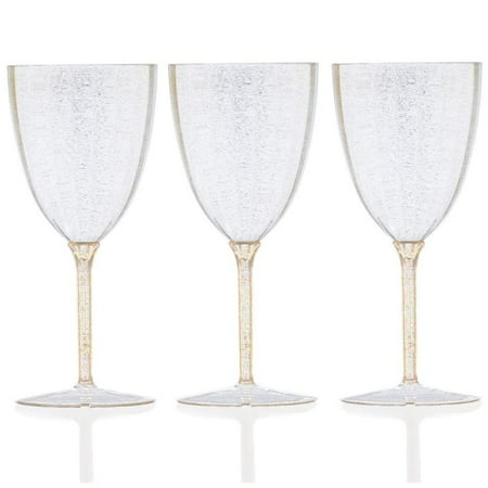 

8 Piece Set of Disposable Gold Glitter Stemmed Wine Cups 7 Oz - For Parties Date Nights Formal Dinners Wine Tasting