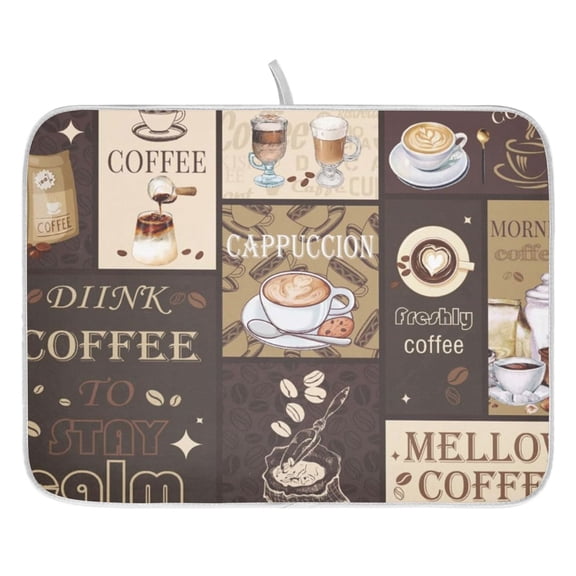 Dish Drying Mat for Kitchen Counter 16x18/18x24 Brown Coffee Absorbent Coffee Bar Mat Dish Drainer Rack Mat for Kitchen Counter