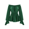 thumbnail image 5 of BXINGOHAI Womens Renaissance Victorian Peasant Ruffle Smocked Waist Boho Pirate Shirt Blouse Cosplay Costume Green XL, 5 of 7