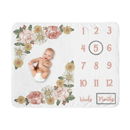 UPC: 0846480083818 | Vintage Floral Milestone Baby Blanket by Sweet Jojo Designs