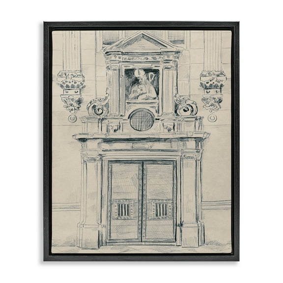 Stupell Industries Detailed Architecture Door Town & City Drawing Black Floater Framed Art Print Wall Art, 17 x 21