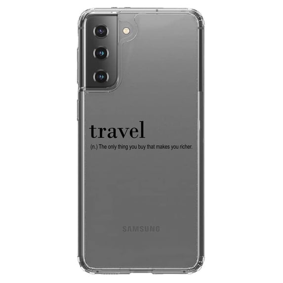 DistinctInk Clear Shockproof Hybrid Case for Galaxy S21 5G (6.2" Screen) - TPU Bumper Acrylic Back Tempered Glass Screen Protector - Travel - Thing to buy that makes you richer