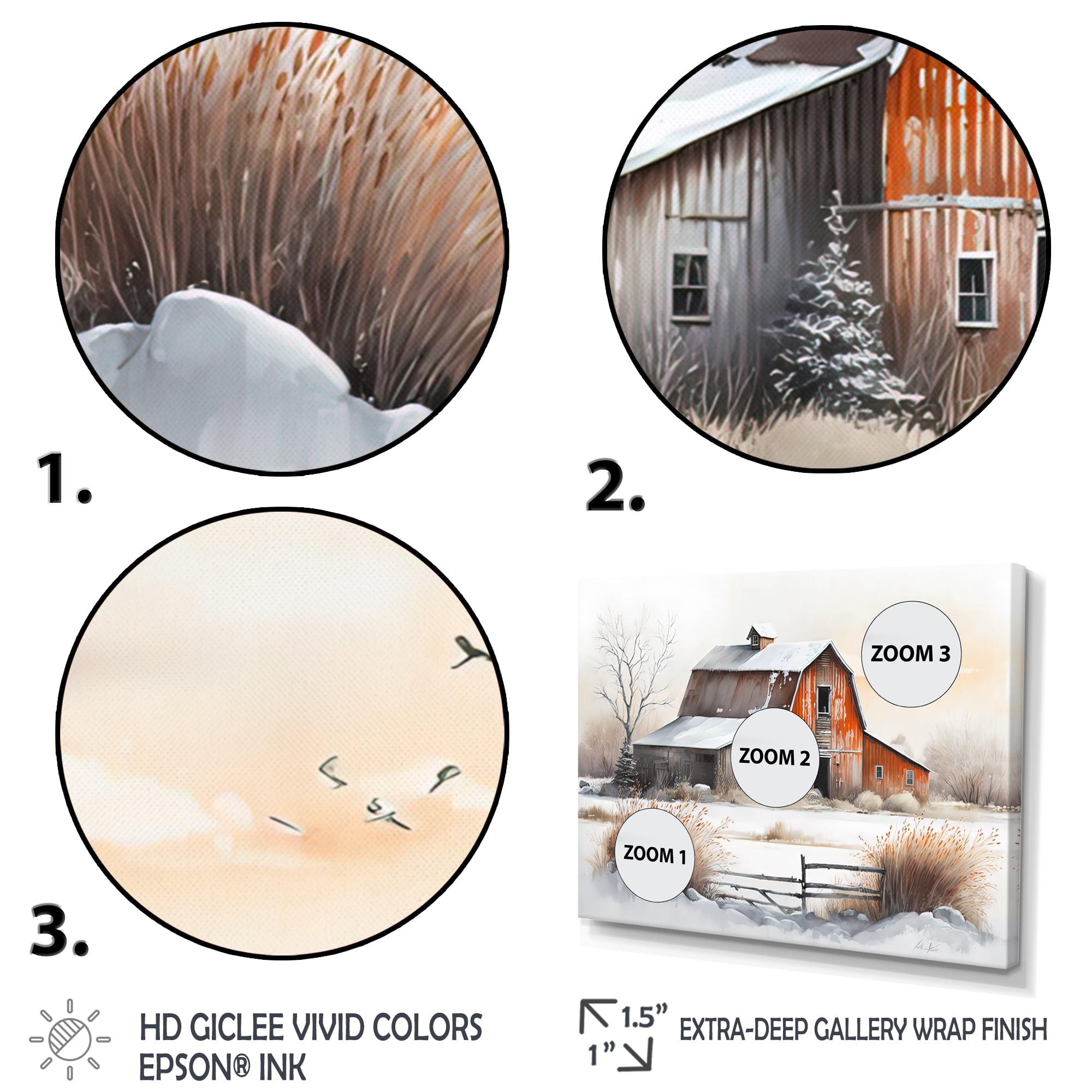 Designart Red Barn Scenery In Winter II Canvas Wall Art